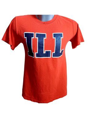 Small T-Shirt Illinois Fighting Illini Orange Jerzees Heavyweight Cotton Y2K Vtg